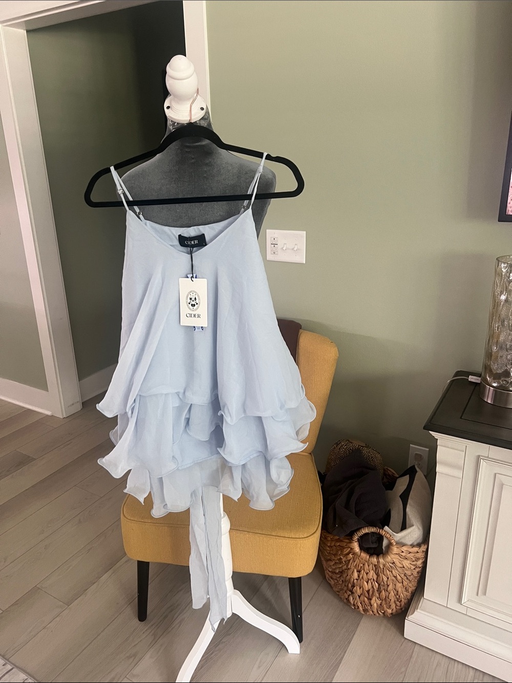Cider Pale Blue Layered Ruffle Mini Dress